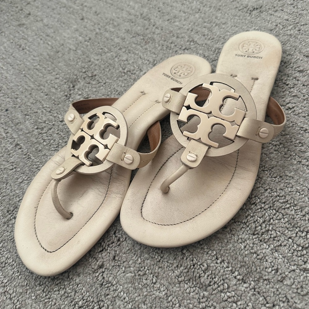 Tory Burch Cream Sandals with Classic Medallion Design